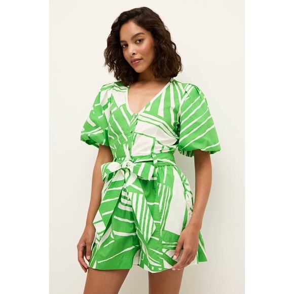 Marie Oliver Devin Shorts Romper Green White Tropical Verdant 2 XS NEW Beach